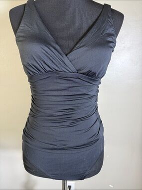 Jantzen Black Ruched V-Neck One Piece Swimsuit Sz 10